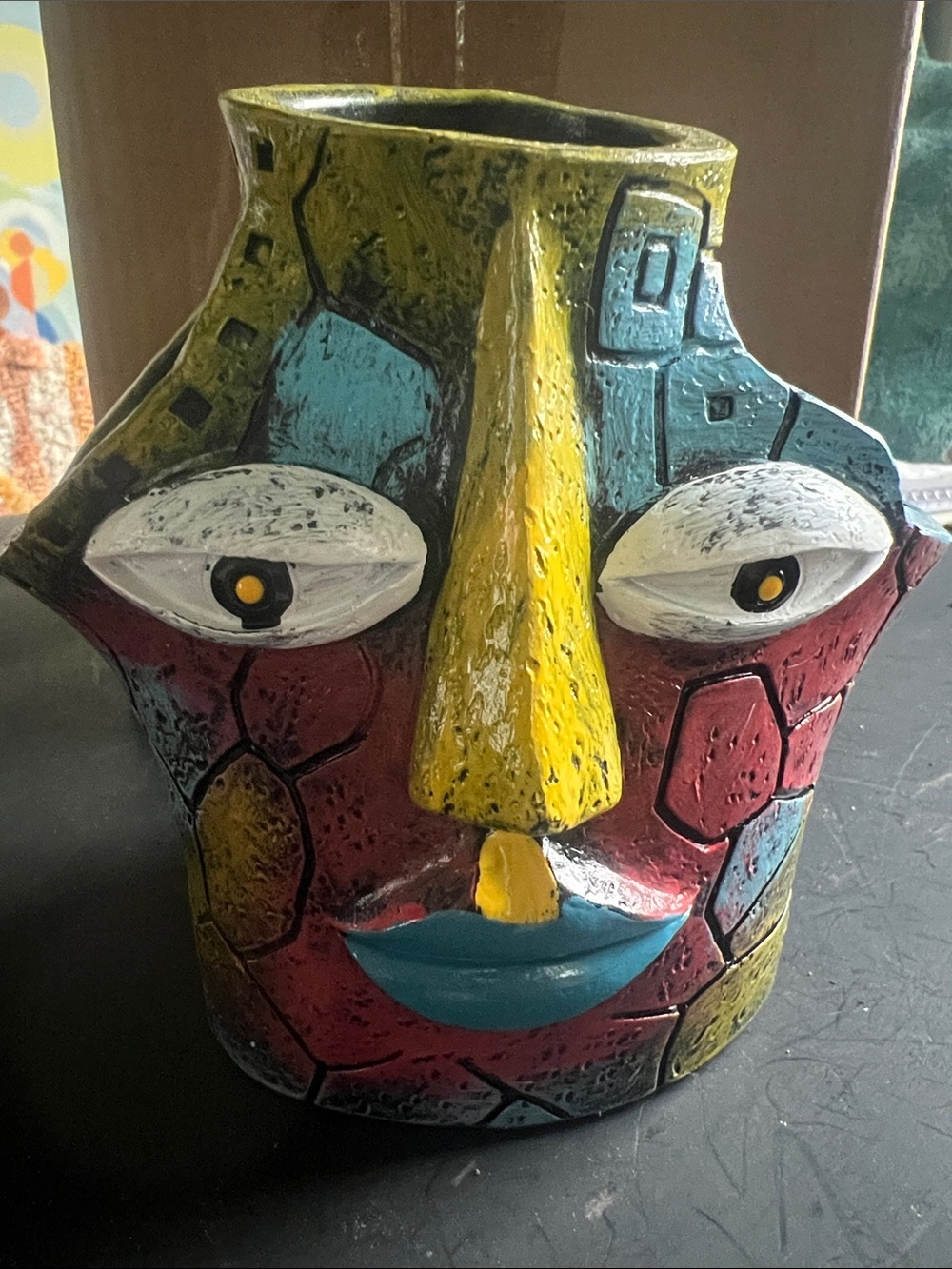 Abstract Multicolor Ceramic Face Vase - Home Art
